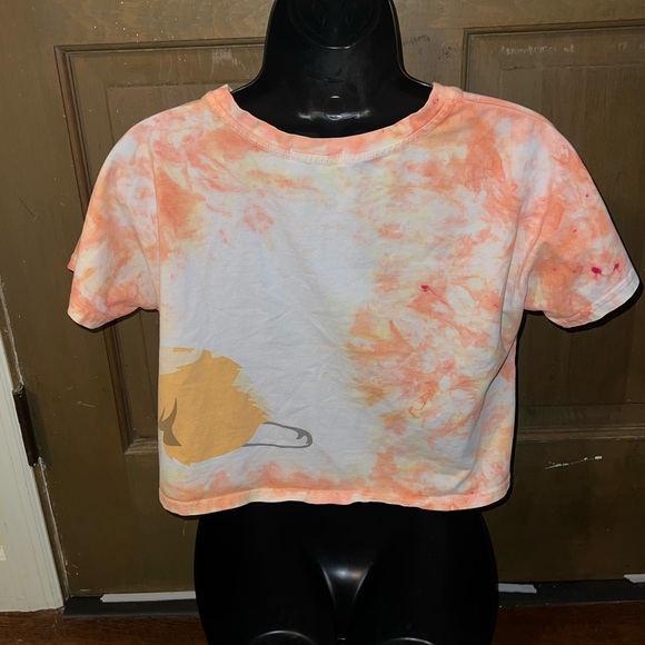 The Crop Stop Corgi White, Yellow Orange Tie Dye Crop Short Sleeve Top Size XS/S - Picture 2 of 11
